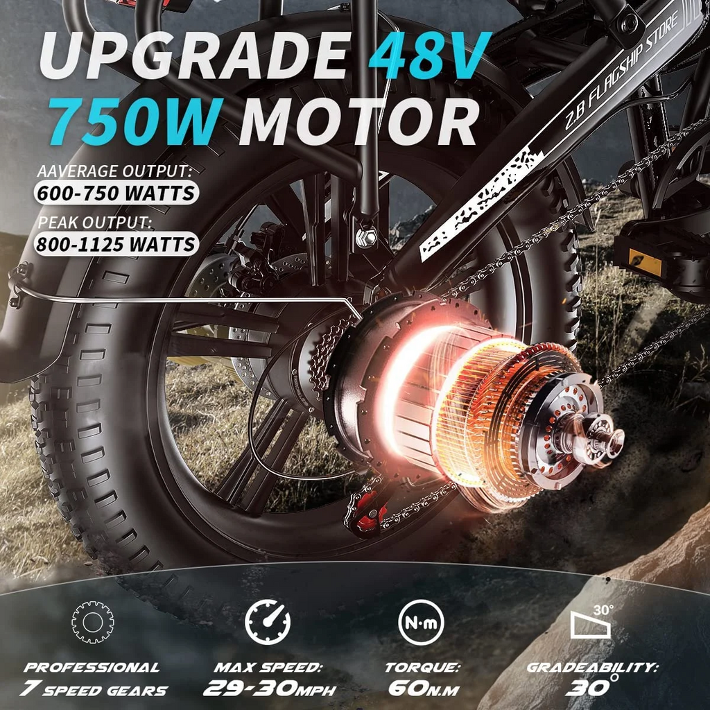 750W Fat Tire Electric Bike — Samsung 48V Battery, All-Terrain eBike