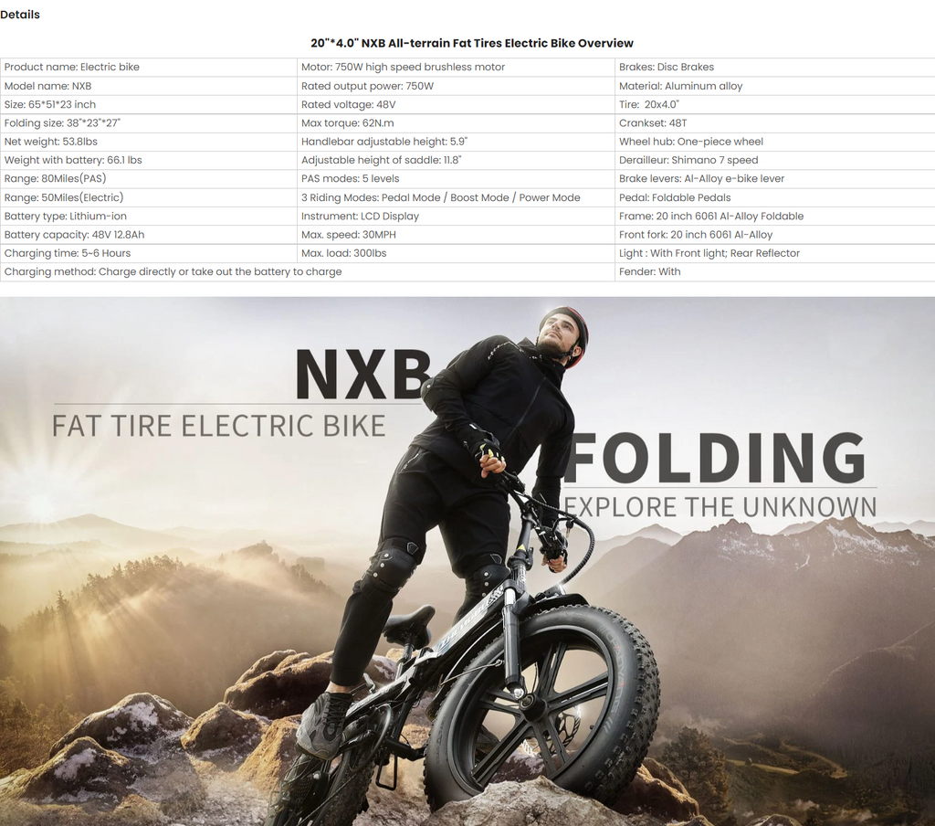 750W Fat Tire Electric Bike — Samsung 48V Battery, All-Terrain eBike